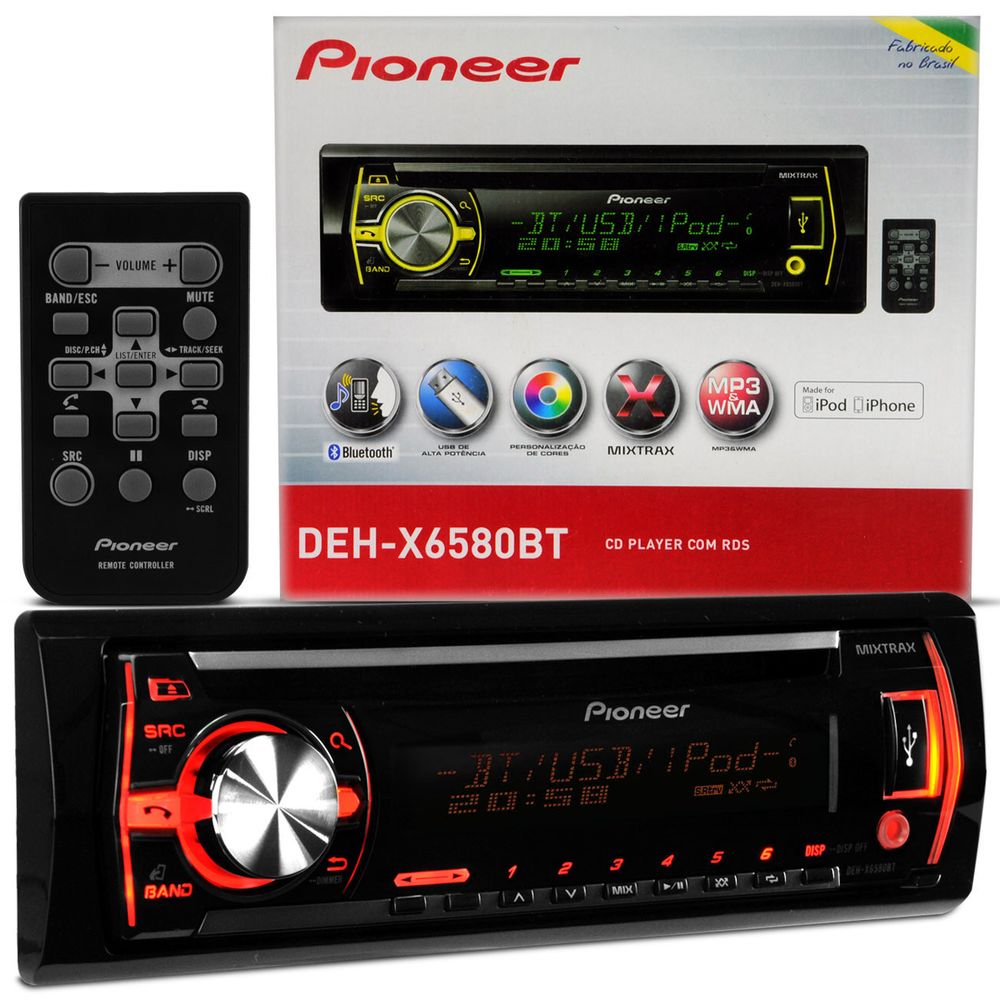 CD e MP3 Player Pioneer DEHX6580BT Mixtrax Bluetooth USB Auxiliar