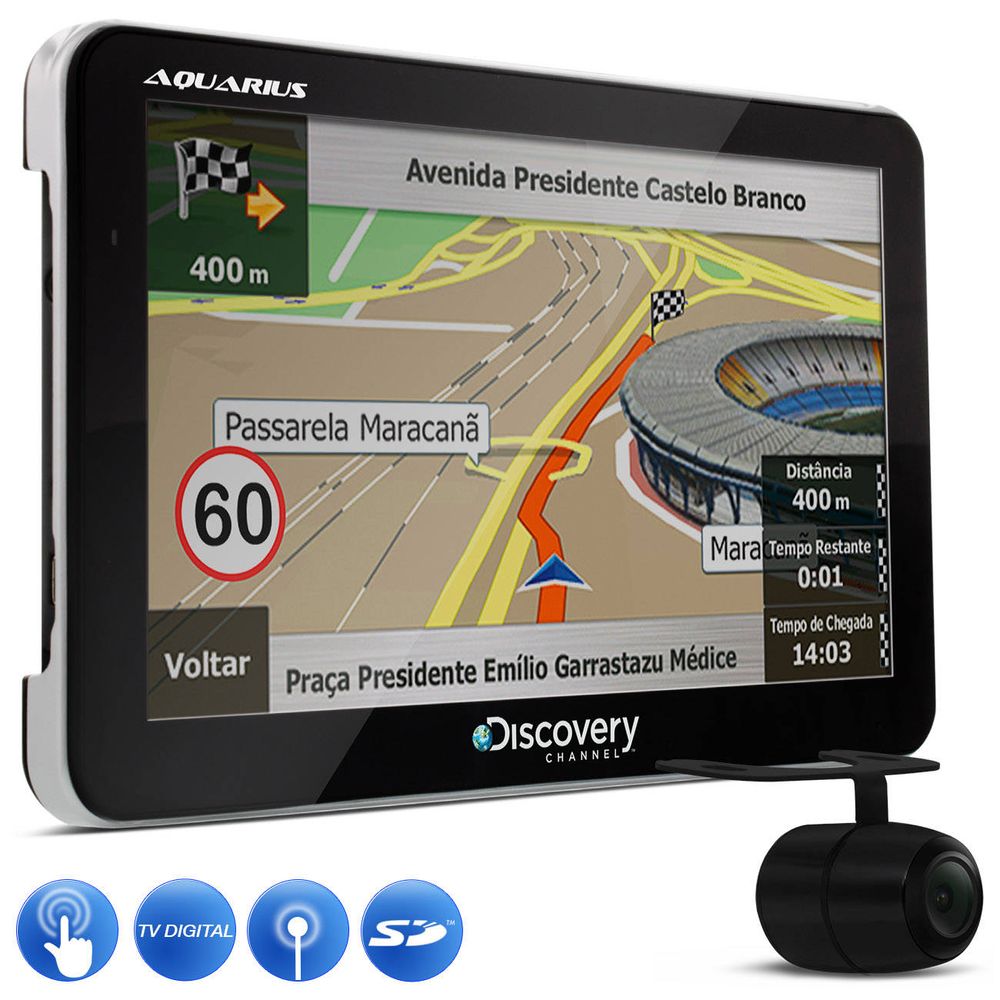 GPS Automotivo Aquarius Discovery Channel 7 Polegadas TV Digital Câmera