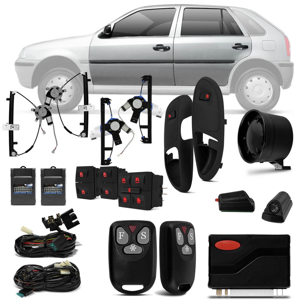 Kit Vidro Elétrico Gol Parati G3 2000 A 2005 Sensorizado Completo 4 Portas + Alarme Sistec SXT 986 Menor preço em Kit Vidro Elétrico Gol Parati G3 2000 A 2005 Sensorizado Completo 4 Portas + Alarme Sistec SXT 986
