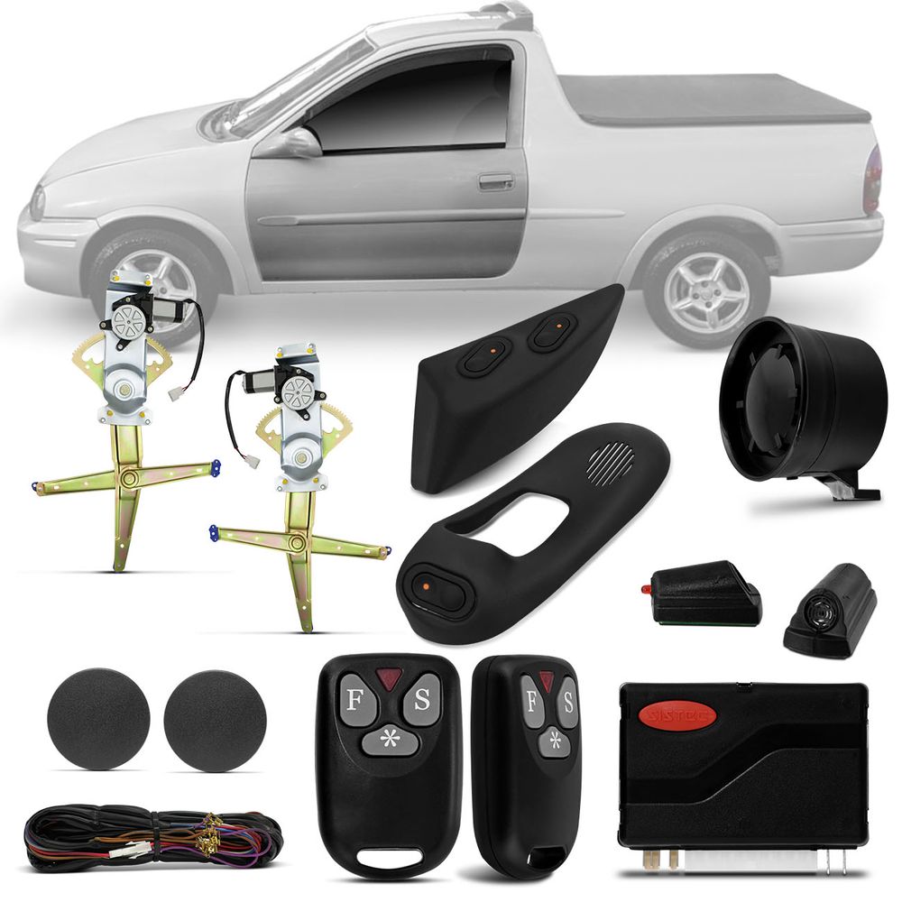 Kit Vidro Elétrico Corsa Pick Up Wind 1994 A 2002 Simples 2P + Alarme Sistec SXT 986 2 Controles Menor preço em Kit Vidro Elétrico Corsa Pick Up Wind 1994 A 2002 Simples 2P + Alarme Sistec SXT 986 2 Controles