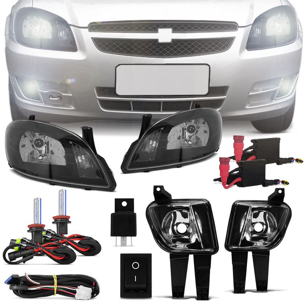 Kit Farol Milha Celta Prisma 2007 a 2013 Farol Máscara Negra Simples + Kit Xênon Hb4 6000K Menor preço em Kit Farol Milha Celta Prisma 2007 a 2013 Farol Máscara Negra Simples + Kit Xênon Hb4 6000K