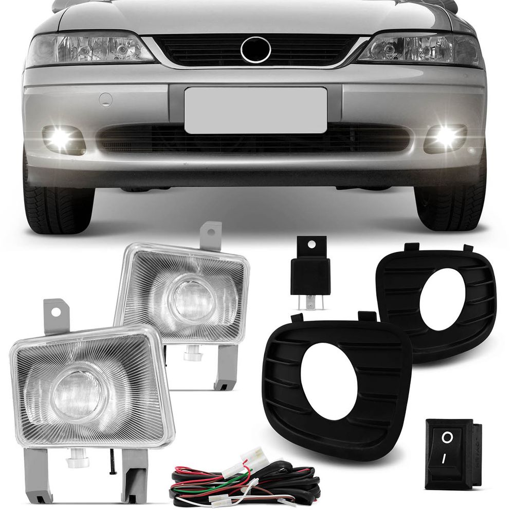 Kit Farol de Milha Vectra 2000 2001 2002 Neblina Auxiliar + Grade Moldura Menor preço em Kit Farol de Milha Vectra 2000 2001 2002 Neblina Auxiliar + Grade Moldura