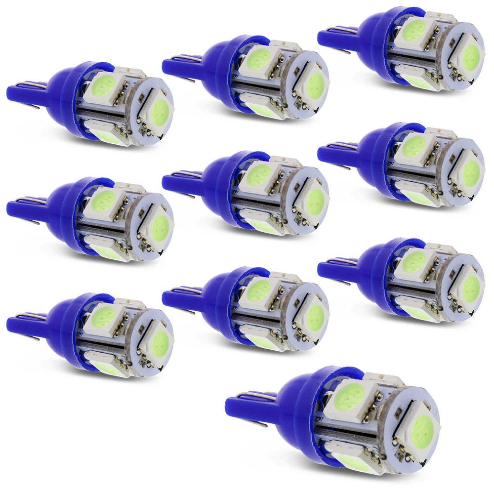 Kit 10 Lâmpadas LED T10 4W 12V 5 Leds Azul Gelo Farol Meia Luz Carro Menor preço em Kit 10 Lâmpadas LED T10 4W 12V 5 Leds Azul Gelo Farol Meia Luz Carro