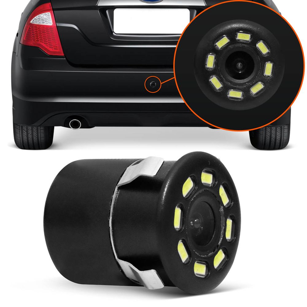 Câmera de Ré Infravermelho Visão Noturna 8 LEDs Preto Para-Choque Colorida Espelho Retrovisor ou DVD Menor preço em Câmera de Ré Infravermelho Visão Noturna 8 LEDs Preto Para-Choque Colorida Espelho Retrovisor ou DVD
