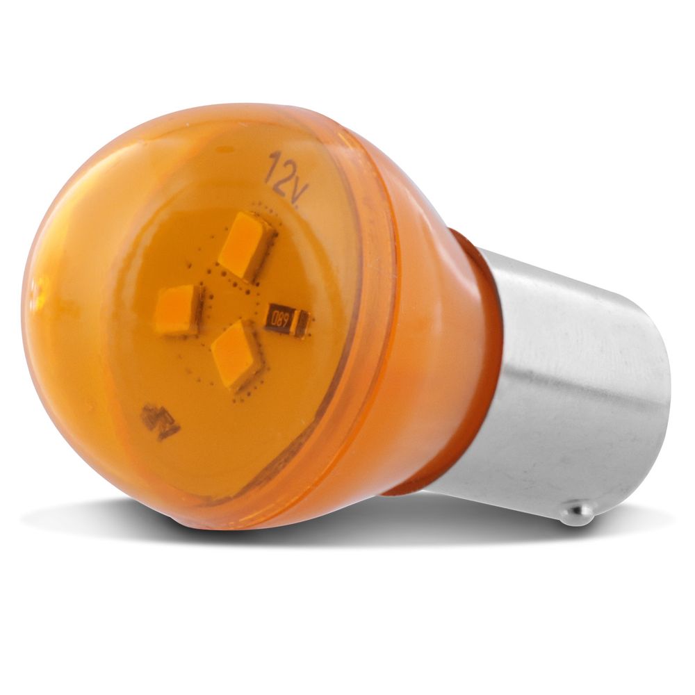 Lâmpada LED BA15s 1 Polo Trava Reta 03 LEDs 3W 12V Âmbar Lanterna Freio Luz de Ré Seta Menor preço em Lâmpada LED BA15s 1 Polo Trava Reta 03 LEDs 3W 12V Âmbar Lanterna Freio Luz de Ré Seta