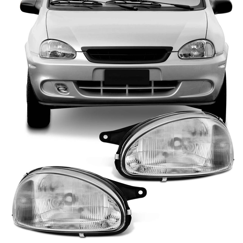 Farol Corsa Wagon Sedan Hatch Wind 94 a 05 Pick-up 95 a 04 Classic 03 a 10 Máscara Cromada Menor preço em Farol Corsa Wagon Sedan Hatch Wind 94 a 05 Pick-up 95 a 04 Classic 03 a 10 Máscara Cromada