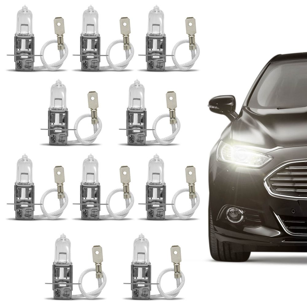 Kit 10 Lâmpadas Halógenas Transparentes H3 3000K 55W 12V Menor preço em Kit 10 Lâmpadas Halógenas Transparentes H3 3000K 55W 12V