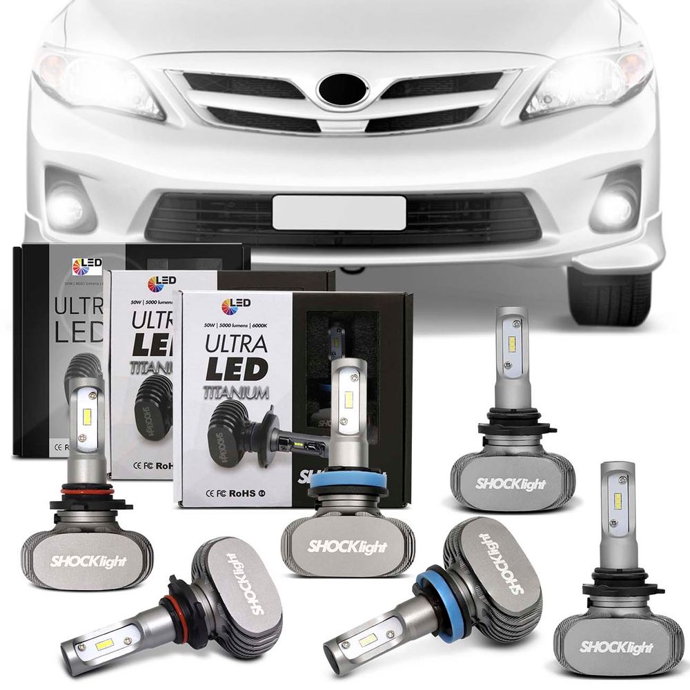 Kit Lâmpadas Ultra LED Toyota Corolla 12 A 13 Farol Alto HB3 Baixo HB4 Milha H11 6000K Efeito Xênon Menor preço em Kit Lâmpadas Ultra LED Toyota Corolla 12 A 13 Farol Alto HB3 Baixo HB4 Milha H11 6000K Efeito Xênon