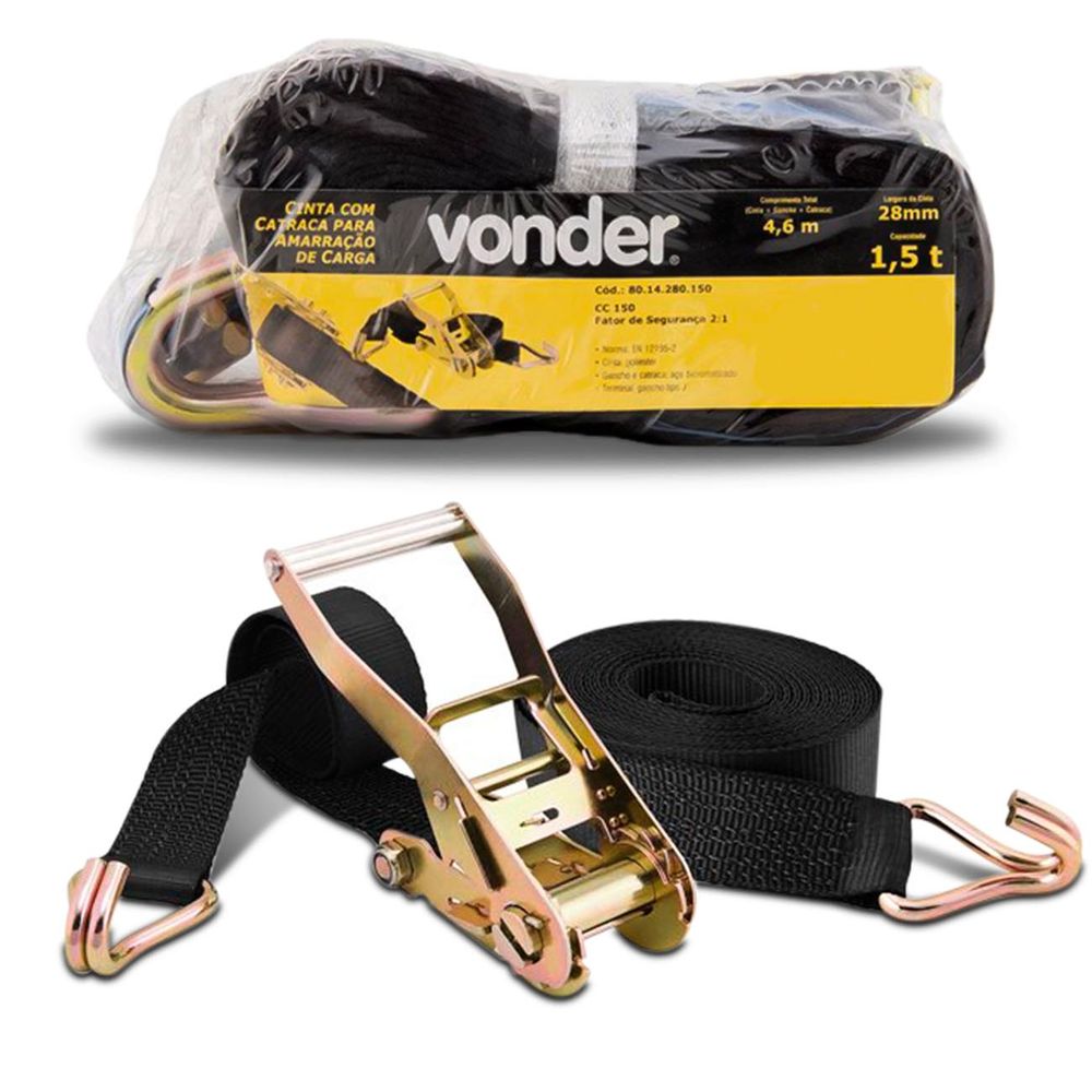 Cinta Para Amarrar Cargas Com Catraca Vonder Capacidade 1,5 Toneladas 460cm Fixador de Carga Preto Menor preço em Cinta Para Amarrar Cargas Com Catraca Vonder Capacidade 1,5 Toneladas 460cm Fixador de Carga Preto