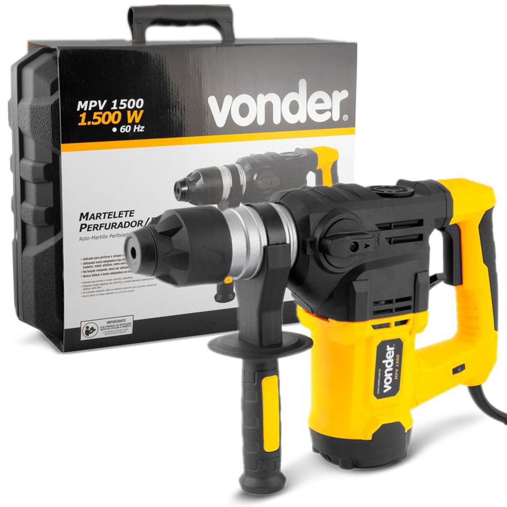 Martelete SDS Plus Perfurador Rompedor Vonder MPV1500 1500W 127V Com Maleta Preto e Amarelo Menor preço em Martelete SDS Plus Perfurador Rompedor Vonder MPV1500 1500W 127V Com Maleta Preto e Amarelo