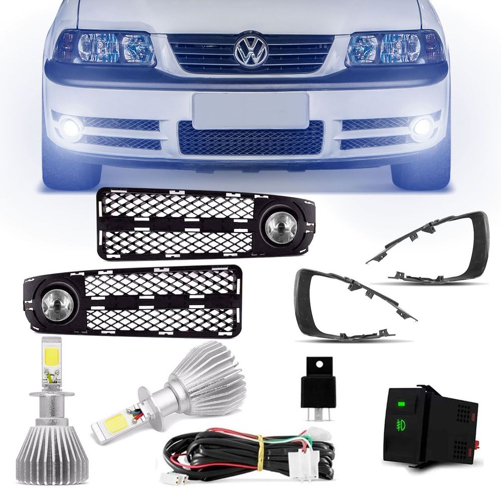 Kit Farol Milha Parati Saveiro Gol G3 Fase 2 2003 2004 2005 com Grade + Super LED Headlight H3 6000K Menor preço em Kit Farol Milha Parati Saveiro Gol G3 Fase 2 2003 2004 2005 com Grade + Super LED Headlight H3 6000K