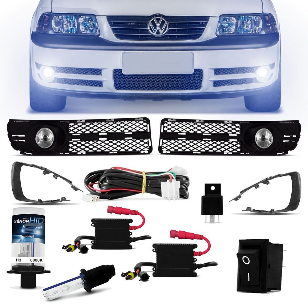 Kit Farol Milha Parati Saveiro Gol G3 Fase 2 2003 2004 2005 com Grade e Botão + Kit Xenon H3 6000K Menor preço em Kit Farol Milha Parati Saveiro Gol G3 Fase 2 2003 2004 2005 com Grade e Botão + Kit Xenon H3 6000K