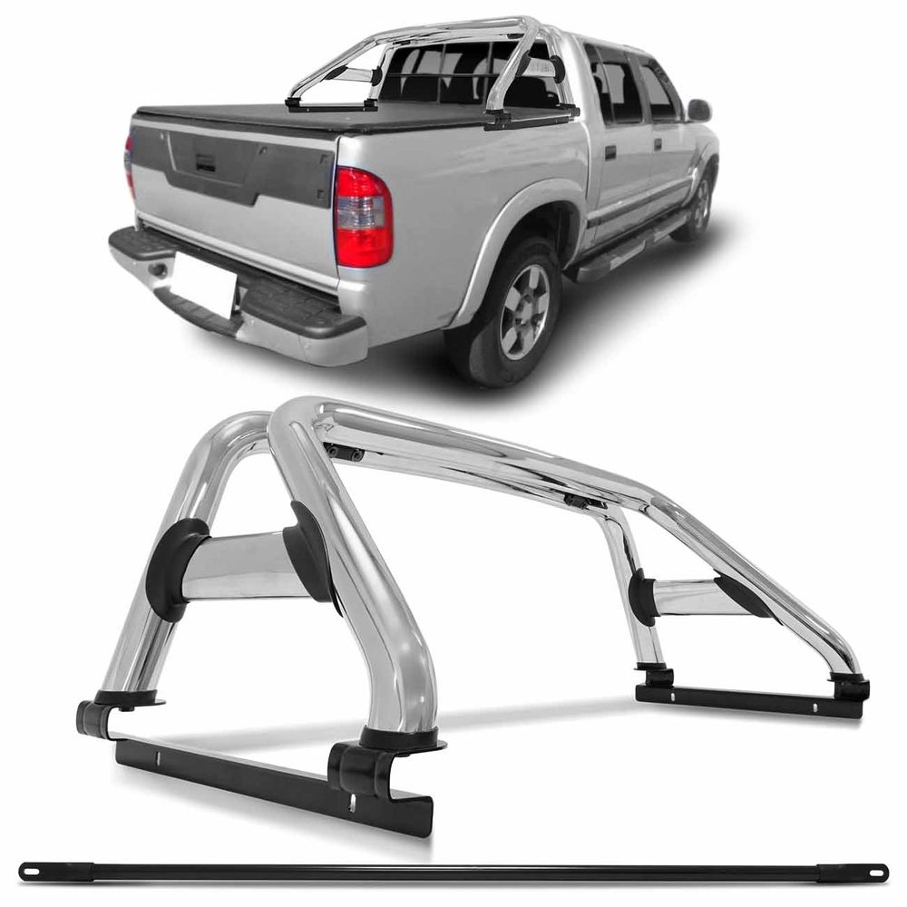 Kit Santo Antônio Duplo Cromado + Grade Vigia Preta S10 1995 a 2011 Cabine Dupla Menor preço em Kit Santo Antônio Duplo Cromado + Grade Vigia Preta S10 1995 a 2011 Cabine Dupla