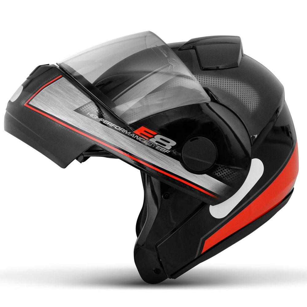 Capacete Escamoteavel Robocop Ebf Novo E8 Performance Preto E Vermelho Moto