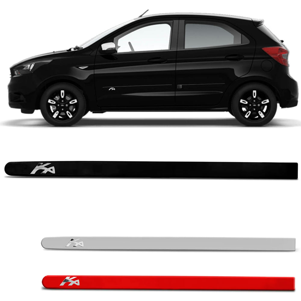 Jogo de Friso Lateral Ford Ka Hatch Ka+ Sedan 2015 a 2020 PCD Tipo Borrachão com Grafia Redondo Menor preço em Jogo de Friso Lateral Ford Ka Hatch Ka+ Sedan 2015 a 2020 PCD Tipo Borrachão com Grafia Redondo
