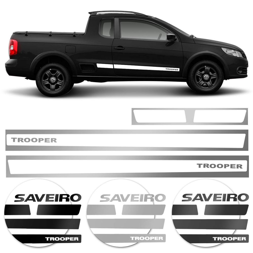 Kit Adesivo Faixa Lateral Saveiro Trooper G5 2010 2011 CE Branco Grafite Prata Preto 4 Peças Menor preço em Kit Adesivo Faixa Lateral Saveiro Trooper G5 2010 2011 CE Branco Grafite Prata Preto 4 Peças