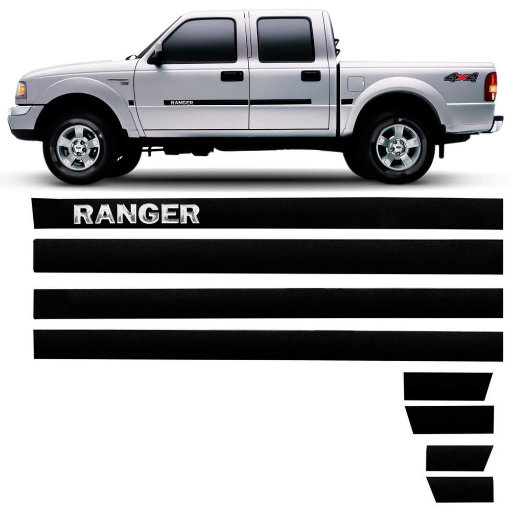 Jogo de Friso Lateral Tipo Borrachão Ranger 1994 a 2018 CD Preto 8 Peças Grafia Alto Relevo Menor preço em Jogo de Friso Lateral Tipo Borrachão Ranger 1994 a 2018 CD Preto 8 Peças Grafia Alto Relevo