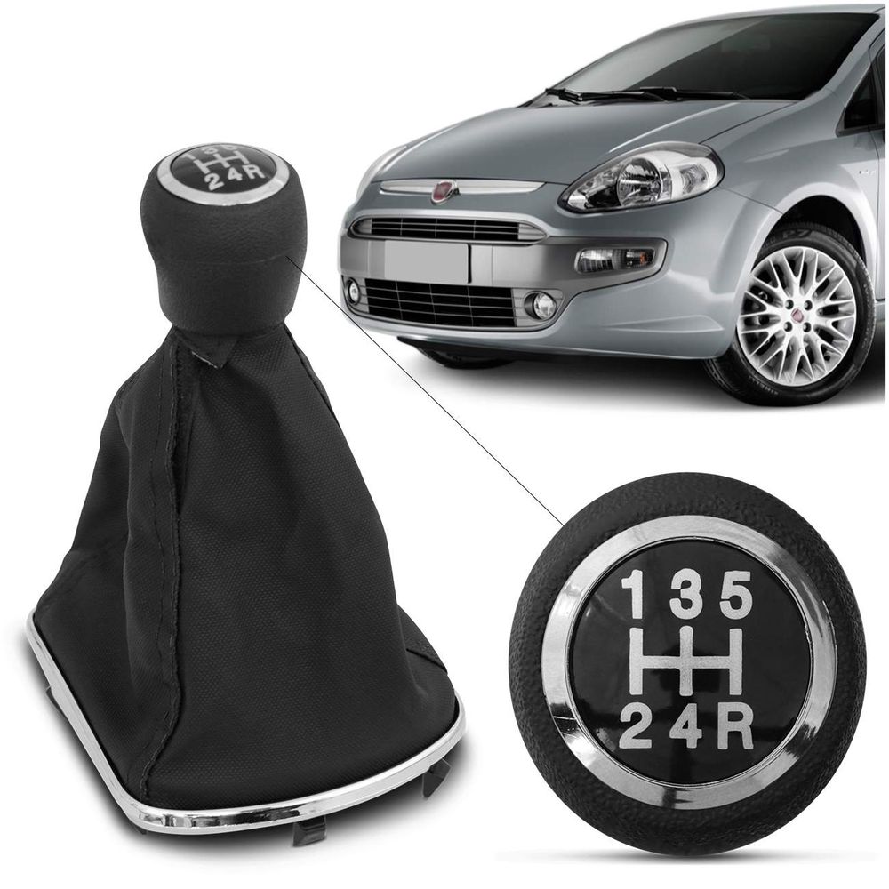 Kit Coifa de Câmbio Manopla Punto Linea 2008 a 2017 Preto com Bola Preta Base Anel Cromado Menor preço em Kit Coifa de Câmbio Manopla Punto Linea 2008 a 2017 Preto com Bola Preta Base Anel Cromado