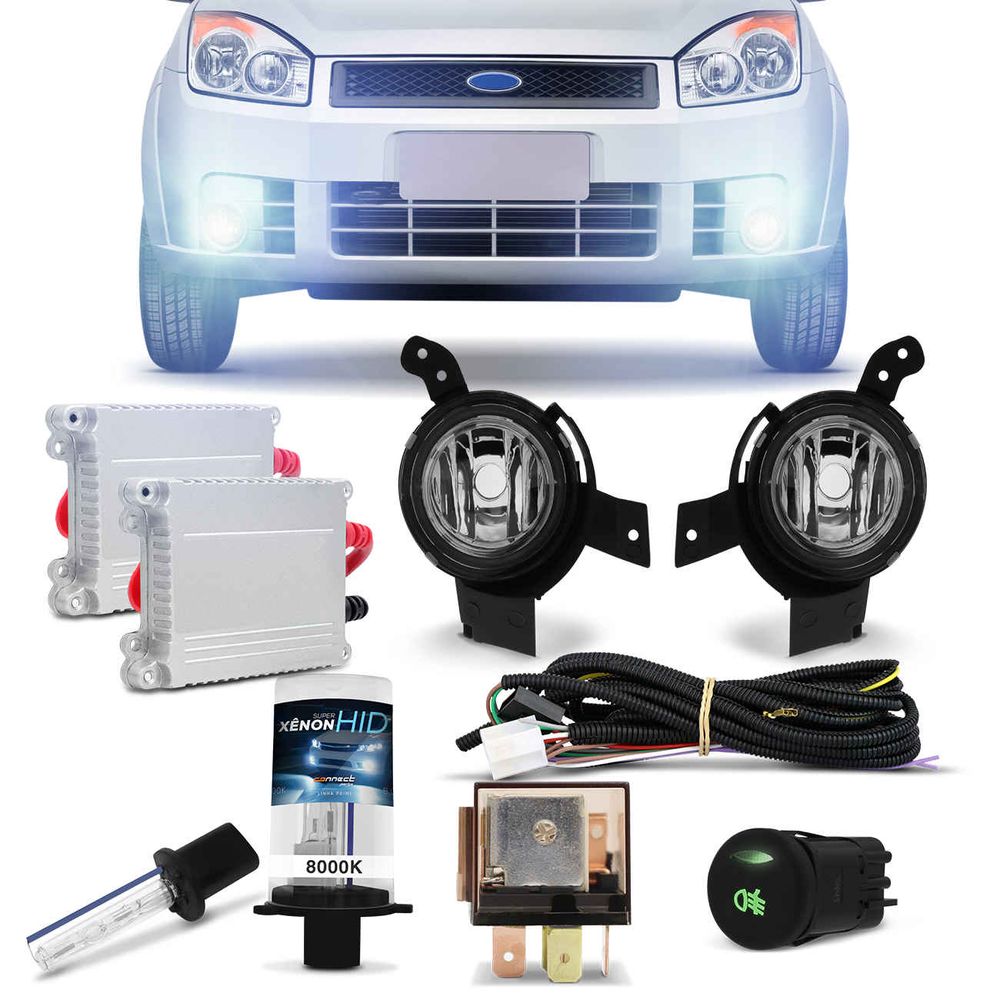 Kit Farol Milha Ford Fiesta Hatch Sedan 2007 2008 2009 2010 + Kit Xênon 8000K Azulado Menor preço em Kit Farol Milha Ford Fiesta Hatch Sedan 2007 2008 2009 2010 + Kit Xênon 8000K Azulado