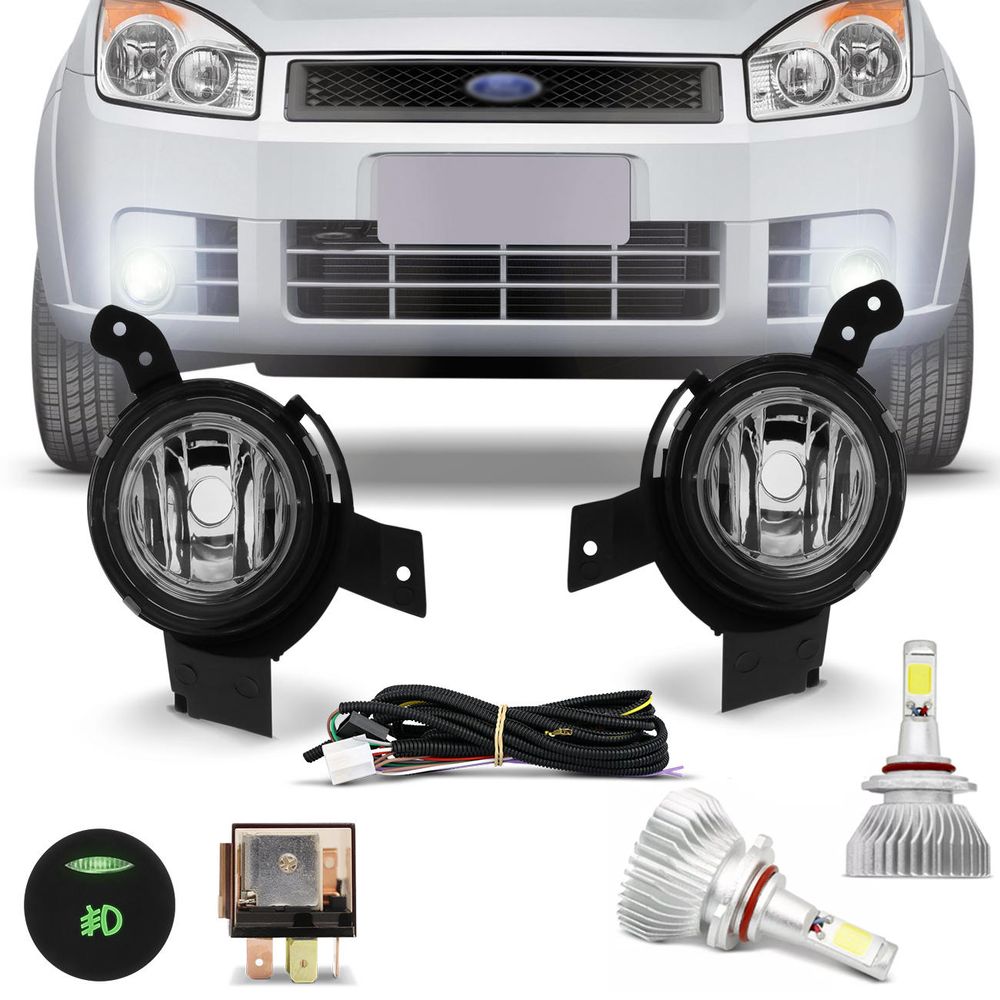 Kit Farol Milha Fiesta 2007 2008 2009 2010 Auxiliar Neblina + Par Lâmpadas Super LED 6000K Menor preço em Kit Farol Milha Fiesta 2007 2008 2009 2010 Auxiliar Neblina + Par Lâmpadas Super LED 6000K
