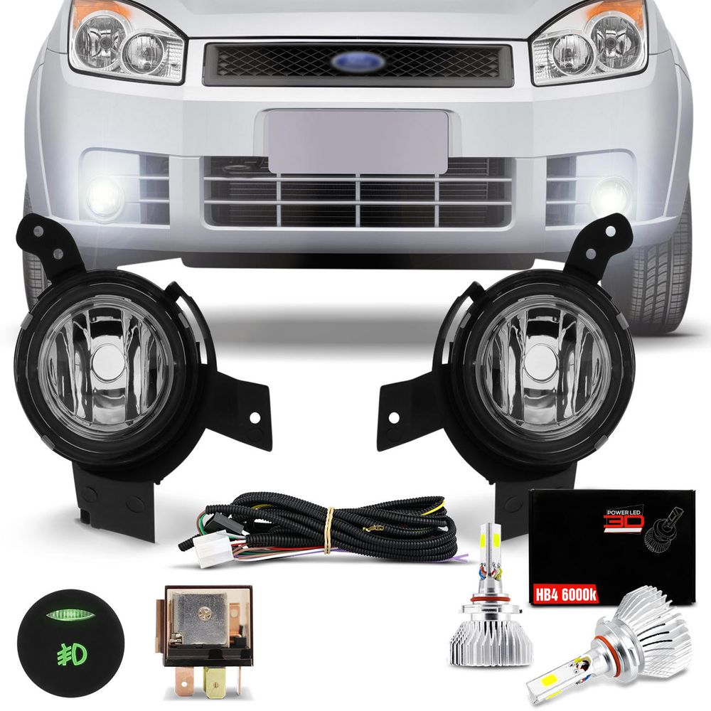 Kit Farol Milha Fiesta 2007 2008 2009 2010 Auxiliar Neblina + Par Lâmpadas Super LED 3D 6000K Menor preço em Kit Farol Milha Fiesta 2007 2008 2009 2010 Auxiliar Neblina + Par Lâmpadas Super LED 3D 6000K