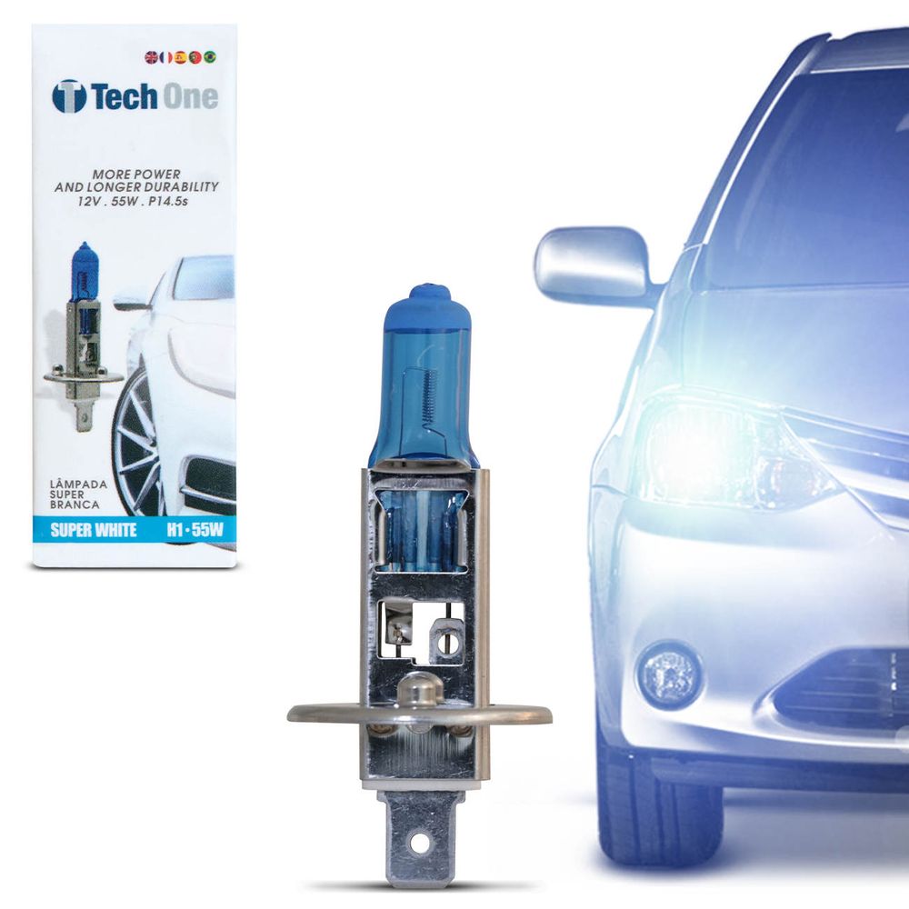 Lampada Super Branca H1 8500K 55W 12V Aplicação Farol Carro Original Tech One Menor preço em Lampada Super Branca H1 8500K 55W 12V Aplicação Farol Carro Original Tech One