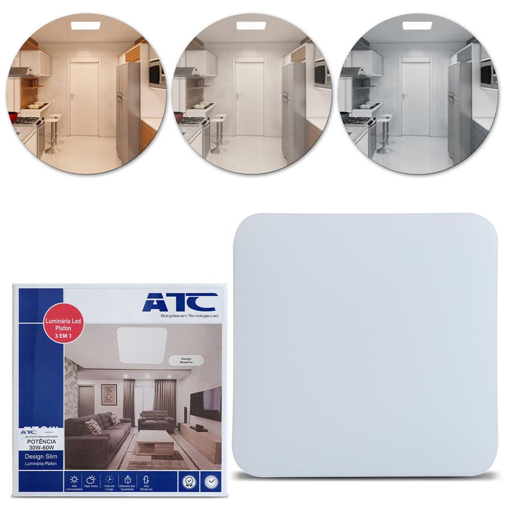 Luminária Plafon Led Painel Quadrado 30W/60W 3000K 4000K 6500K Branca Amarelada Bivolt Embutir Teto Menor preço em Luminária Plafon Led Painel Quadrado 30W/60W 3000K 4000K 6500K Branca Amarelada Bivolt Embutir Teto