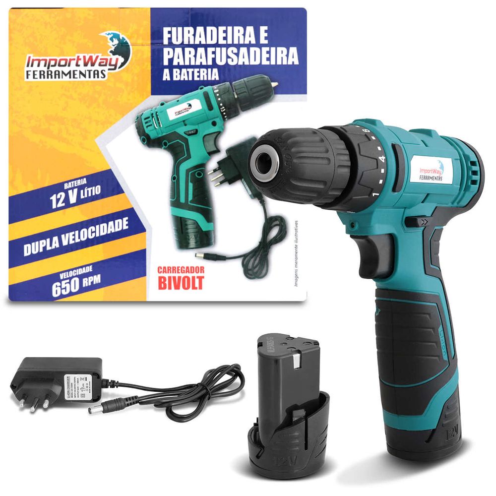 Furadeira Parafusadeira Bateria Recarregável Mandril 3/8 12V 650RPM Bivolt IWFP-012C Importway Menor preço em Furadeira Parafusadeira Bateria Recarregável Mandril 3/8 12V 650RPM Bivolt IWFP-012C Importway