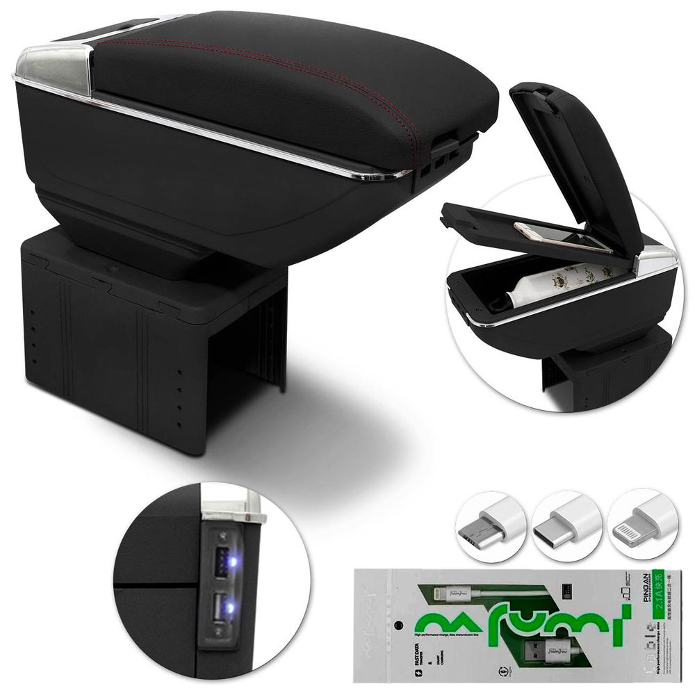 Encosto Apoio de Braço Universal 7 USB Courvin Preto e Cromado Retrátil Porta Objetos + Brinde Menor preço em Encosto Apoio de Braço Universal 7 USB Courvin Preto e Cromado Retrátil Porta Objetos + Brinde