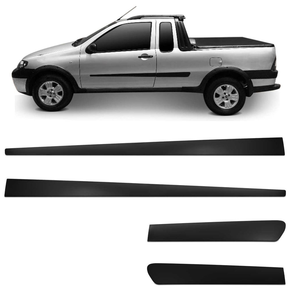 Jogo de Friso Lateral Fiat Strada 2005 a 2021 Preto 4 Peças Menor preço em Jogo de Friso Lateral Fiat Strada 2005 a 2021 Preto 4 Peças