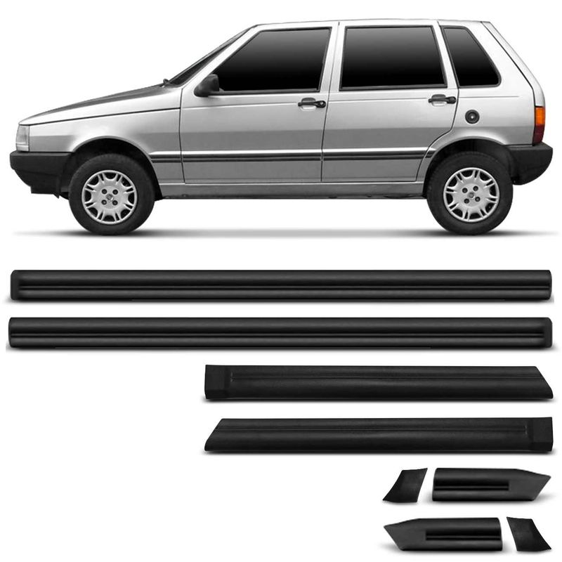 Jogo de Friso Lateral Fiat Uno 88 89 90 91 92 93 94 Preto 2 ou 4 Portas