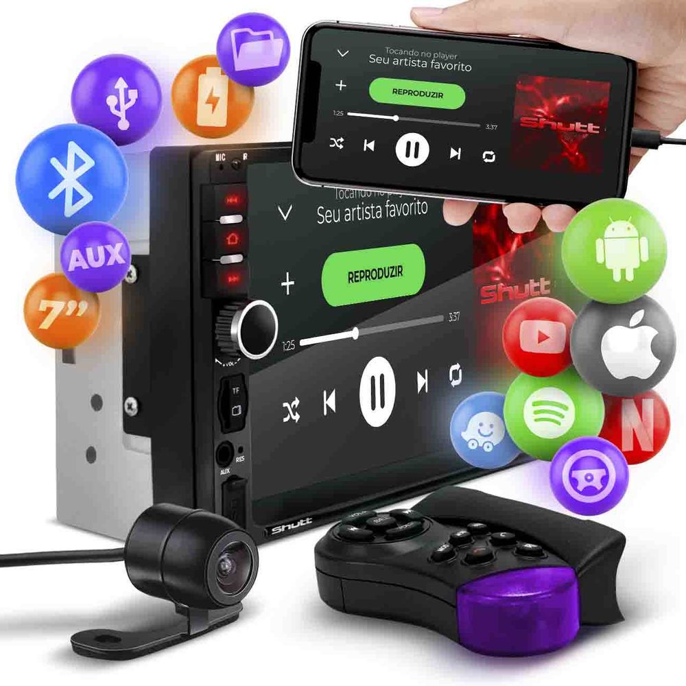 Central Multimídia 2 Din 7" Bluetooth Espelhamento Android Iphone MP5 Controle e Câmera Shutt Miami Menor preço em Central Multimídia 2 Din 7" Bluetooth Espelhamento Android Iphone MP5 Controle e Câmera Shutt Miami