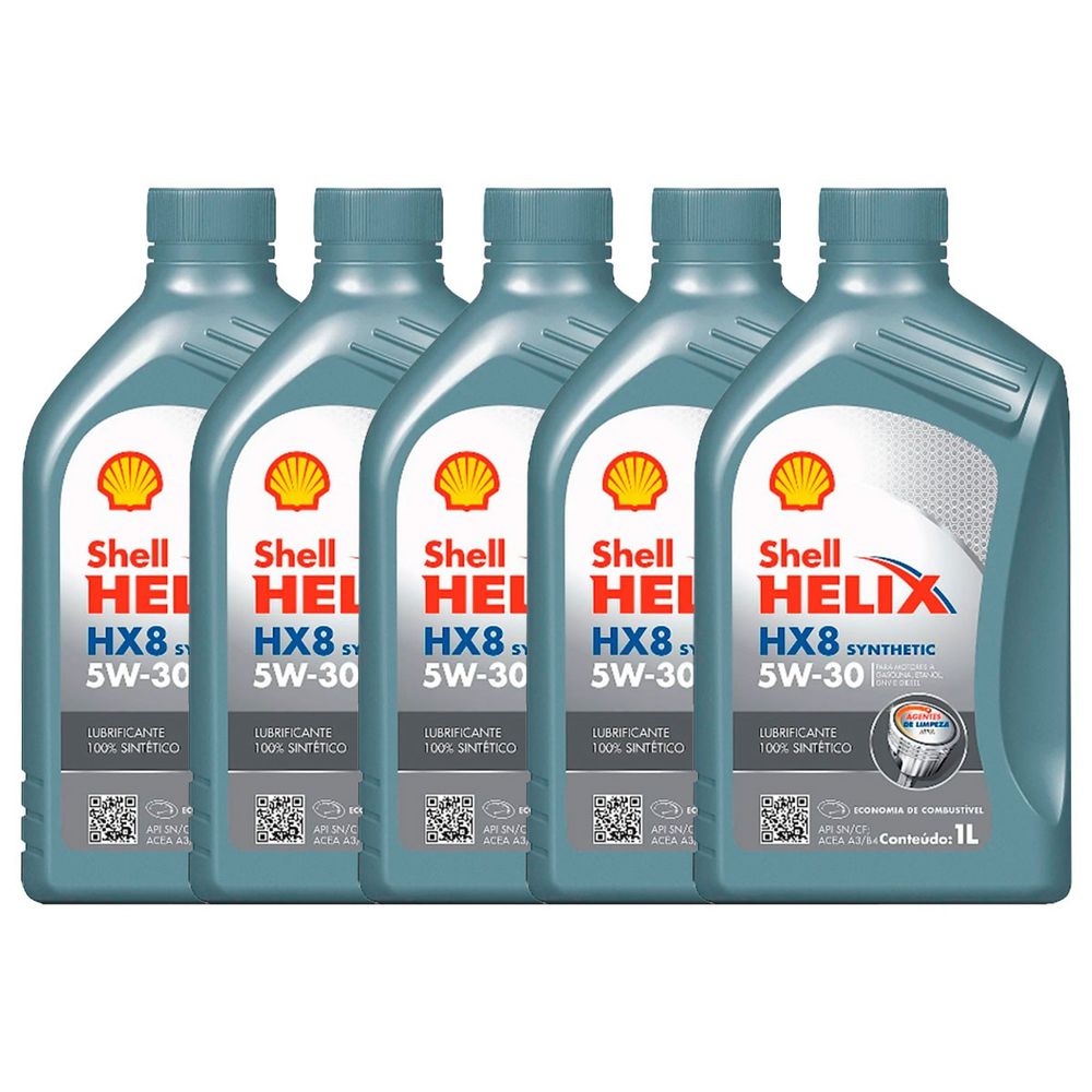 Kit 05 Litros Óleo Lubrificante Sintético 5W30 Shell Helix HX8 Menor preço em Kit 05 Litros Óleo Lubrificante Sintético 5W30 Shell Helix HX8