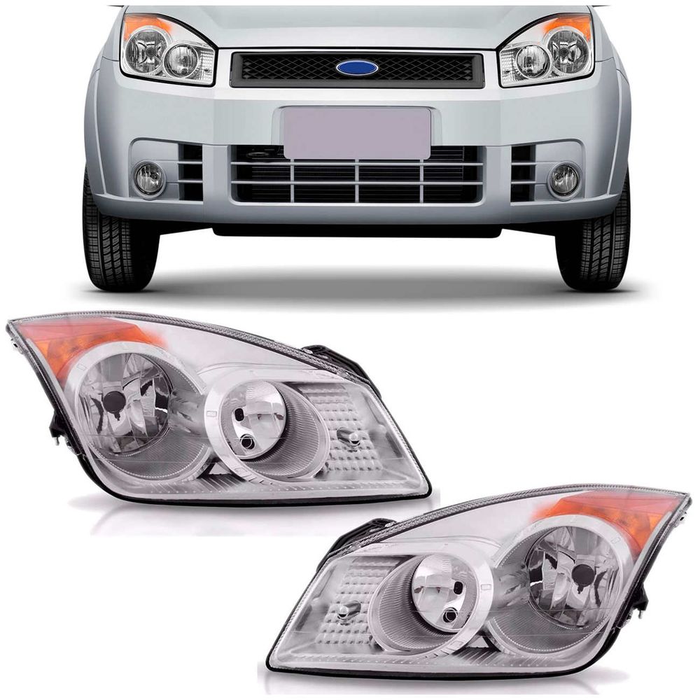 Par Farol Ford Fiesta Hatch Sedan 2008 2009 2010 Máscara Cromada Foco Duplo Menor preço em Par Farol Ford Fiesta Hatch Sedan 2008 2009 2010 Máscara Cromada Foco Duplo