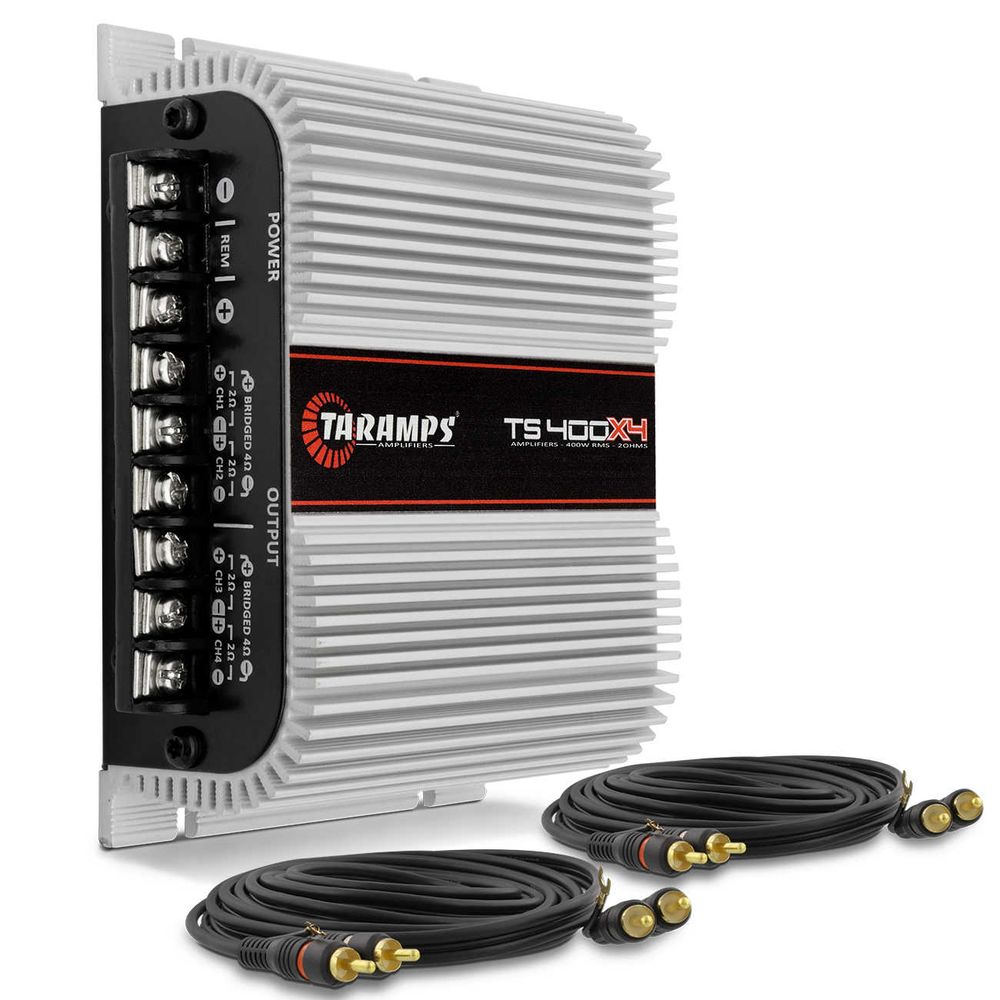 Módulo Amplificador Taramps TS400 400W 2 Ohms + 2 Cabos RCA Duplos Preto 5m 4mm Menor preço em Módulo Amplificador Taramps TS400 400W 2 Ohms + 2 Cabos RCA Duplos Preto 5m 4mm