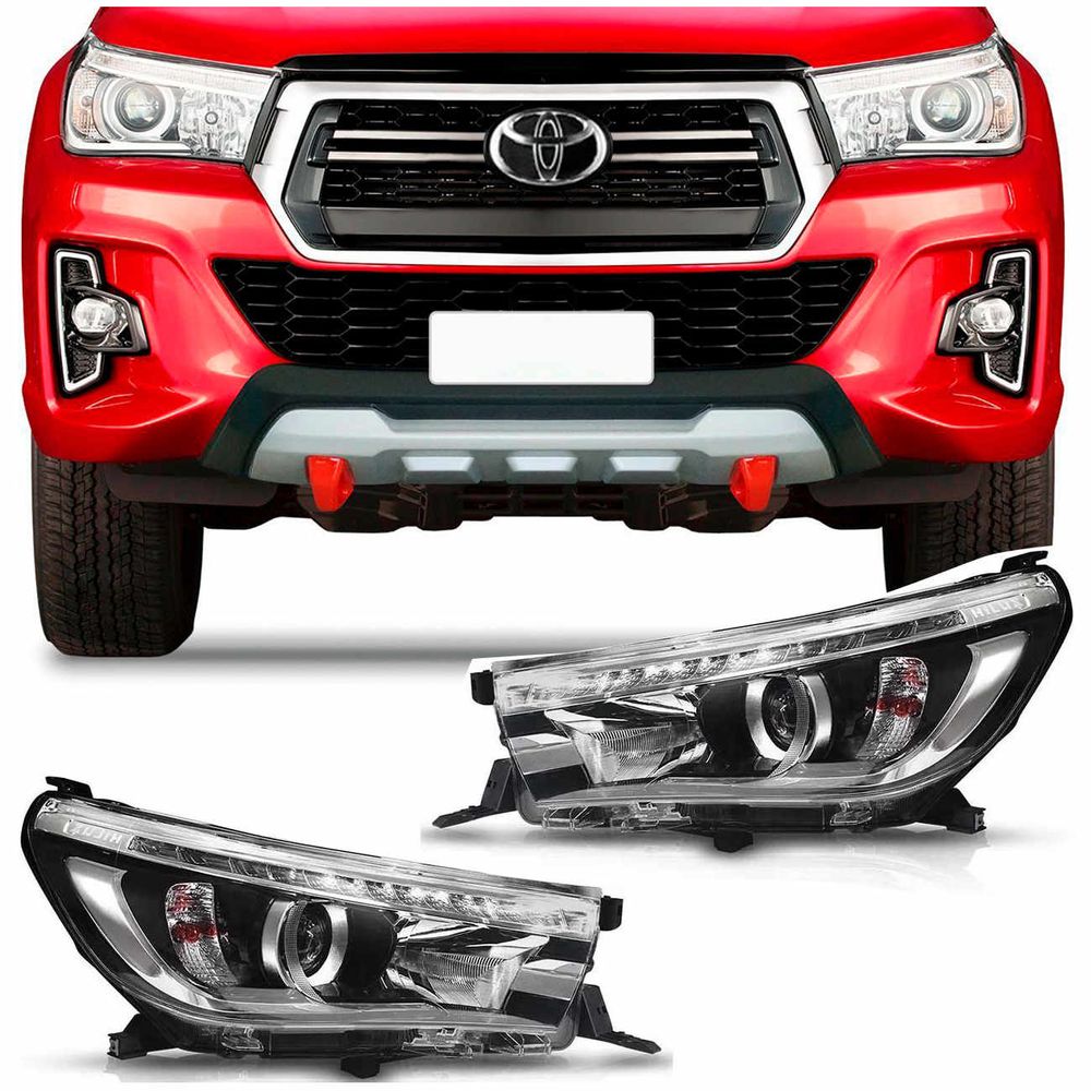 Farol Hilux SRV 2015 2016 2017 2018 2019 2020 2021 Máscara Negra Foco Duplo com LED e Motor Menor preço em Farol Hilux SRV 2015 2016 2017 2018 2019 2020 2021 Máscara Negra Foco Duplo com LED e Motor