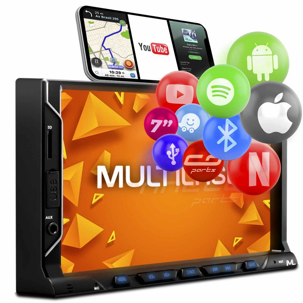 Central Multimídia MP3 MP5 Player GPS Espelha Android Iphone 2 Din SD 7" Multilaser Evolve Outlet Menor preço em Central Multimídia MP3 MP5 Player GPS Espelha Android Iphone 2 Din SD 7" Multilaser Evolve Outlet