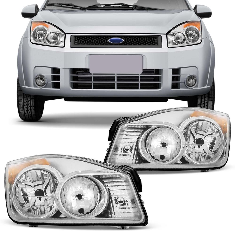 Menor preço em Farol Fiesta Hatch Sedan 2008 2009 2010 Máscara Cromada Foco Duplo
