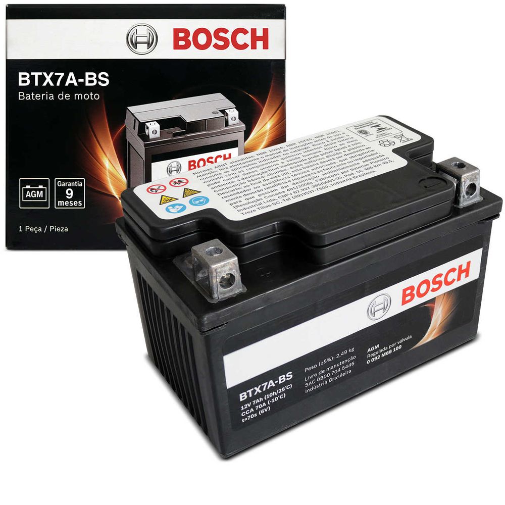 Bateria de Moto Honda Suzuki Yamaha Shineray 12V Btx7a-bs Bosch Menor preço em Bateria de Moto Honda Suzuki Yamaha Shineray 12V Btx7a-bs Bosch