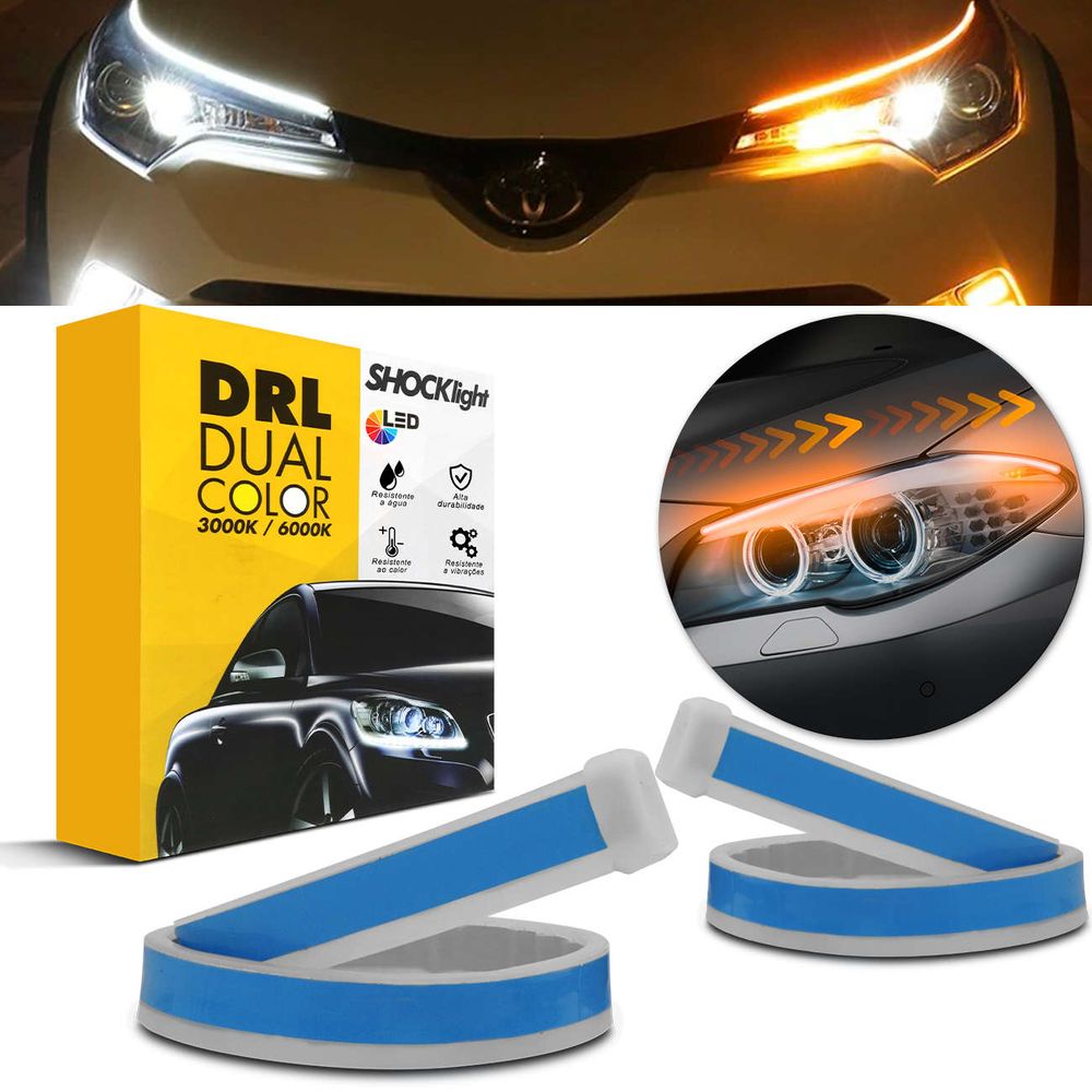 Fita LED DRL Dual Color Universal 3000K 6000K 12V 6,8W 30cm Farol com Função Seta Sequencial Menor preço em Fita LED DRL Dual Color Universal 3000K 6000K 12V 6,8W 30cm Farol com Função Seta Sequencial