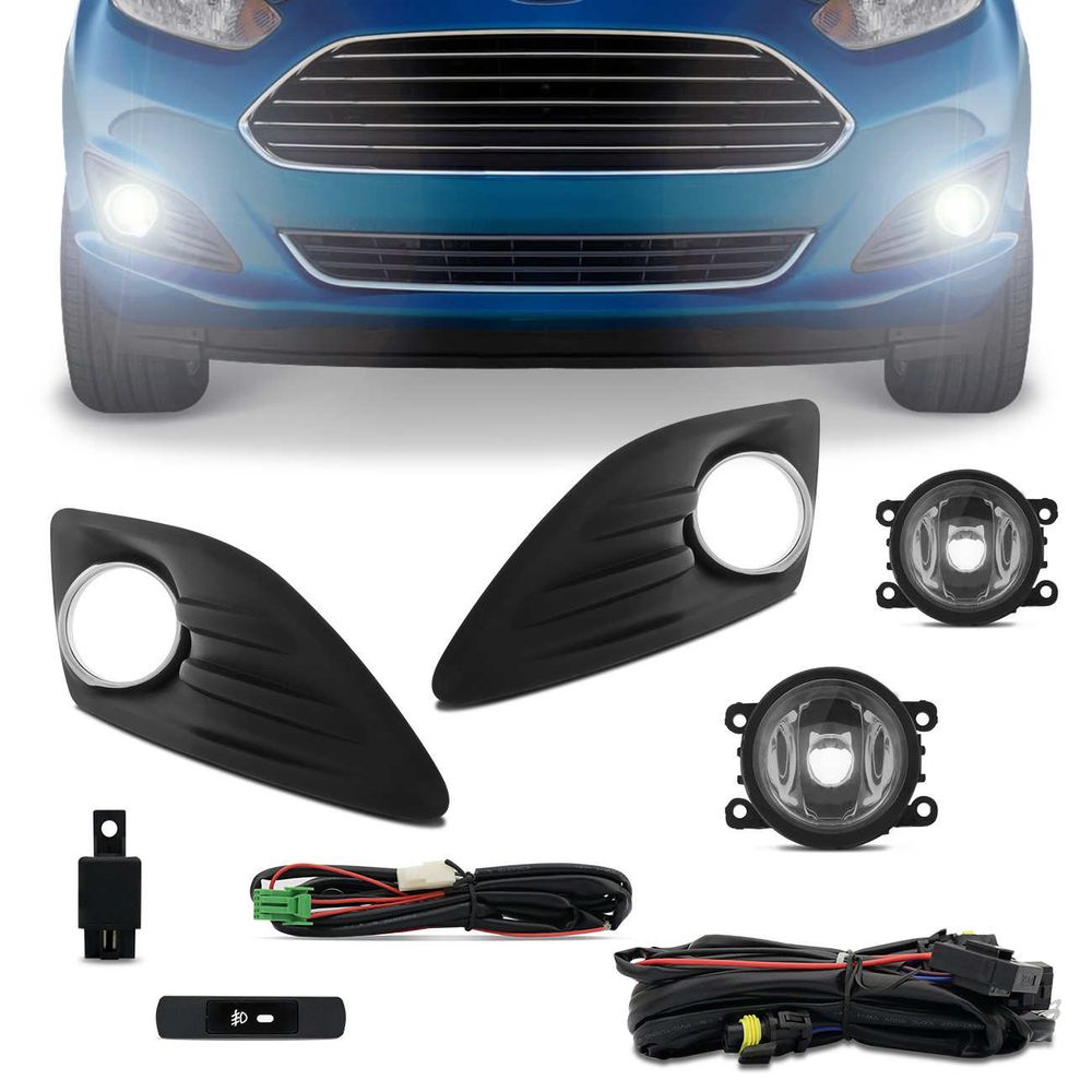 Kit Farol Milha New Fiesta 2013 2014 2015 2016 com Molduras Auxiliar Neblina Menor preço em Kit Farol Milha New Fiesta 2013 2014 2015 2016 com Molduras Auxiliar Neblina