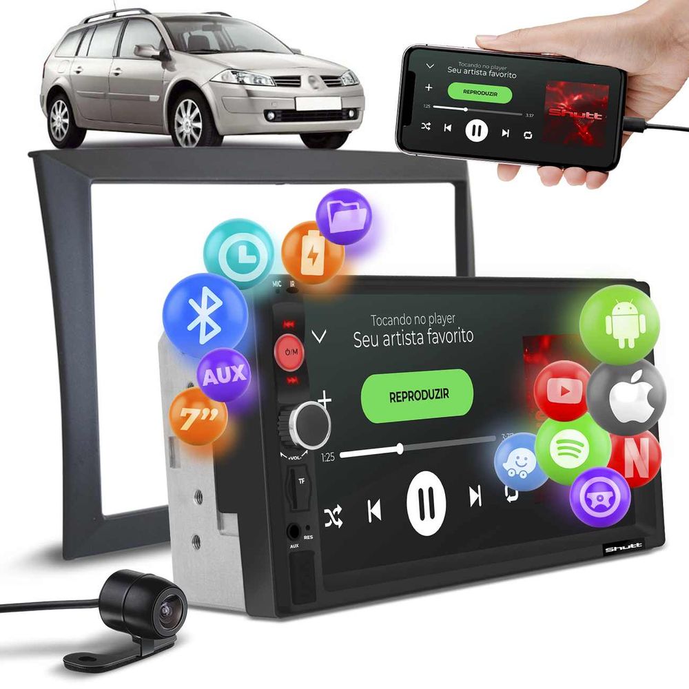 Central Multimídia MP5 Moldura 2 Din Megane Grand Tour 2009 a 2013 7" Preta + Câmera de Ré Colorida Menor preço em Central Multimídia MP5 Moldura 2 Din Megane Grand Tour 2009 a 2013 7" Preta + Câmera de Ré Colorida