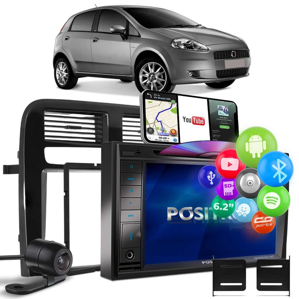 Central Multimídia Fiat Punto Pósitron SP8530BT Black Piano BT USB Espelhamento + Câmera de Ré Menor preço em Central Multimídia Fiat Punto Pósitron SP8530BT Black Piano BT USB Espelhamento + Câmera de Ré