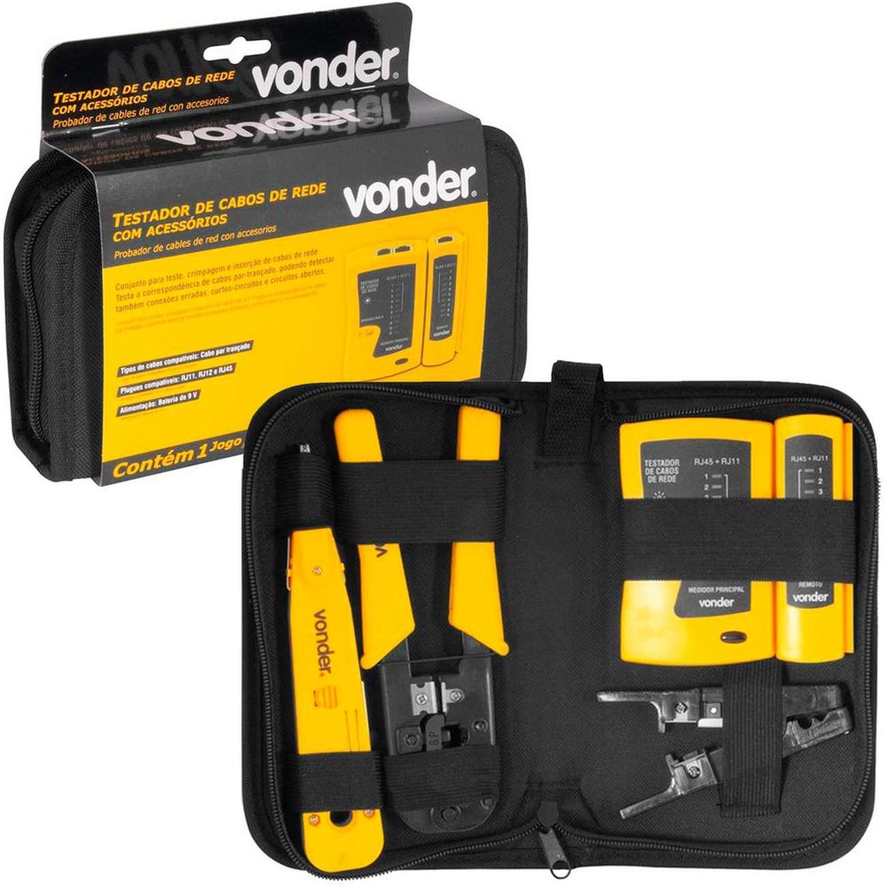 Kit Ferramenta Testador de Cabos e Alicate Crimpador de Rede RJ11 RJ12 RJ45 Vonder Menor preço em Kit Ferramenta Testador de Cabos e Alicate Crimpador de Rede RJ11 RJ12 RJ45 Vonder