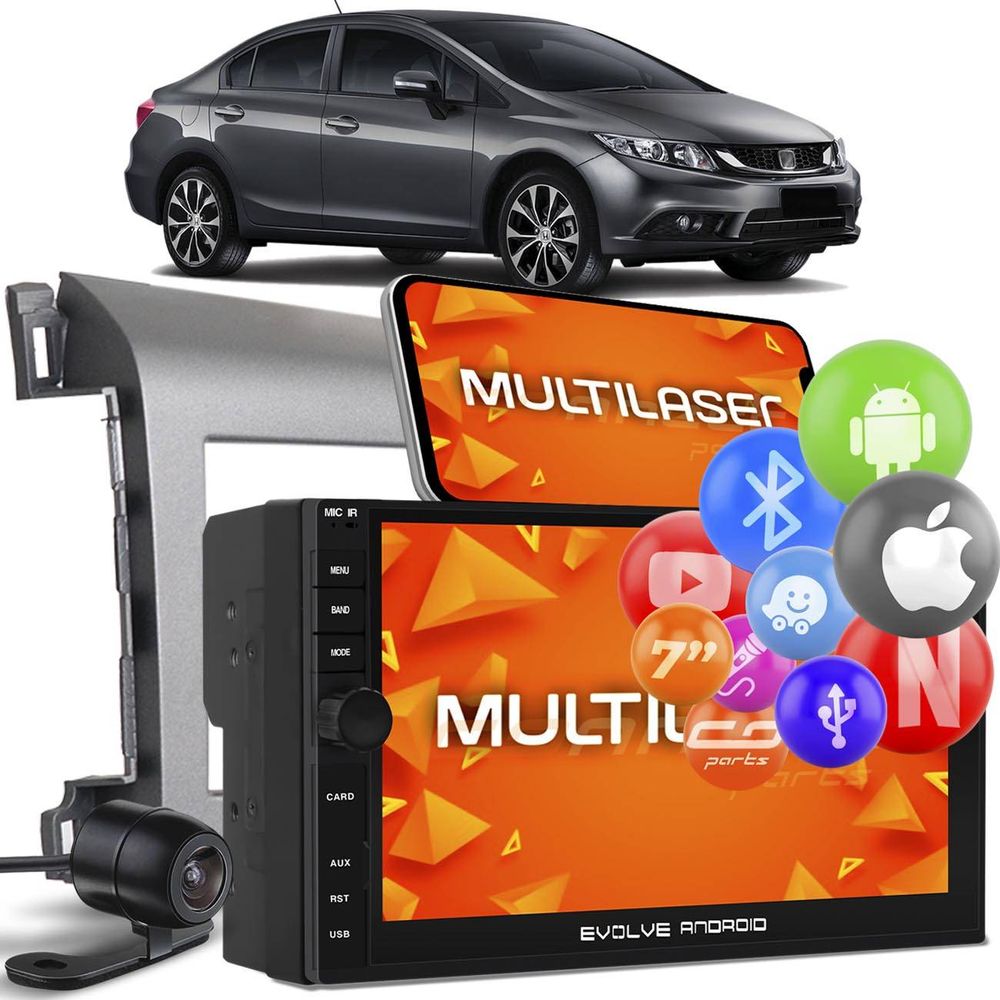 Central Multimídia New Civic Evolve Infinity Multilaser MP5 2din Grafite BT Espelha + Câmera de Ré Menor preço em Central Multimídia New Civic Evolve Infinity Multilaser MP5 2din Grafite BT Espelha + Câmera de Ré