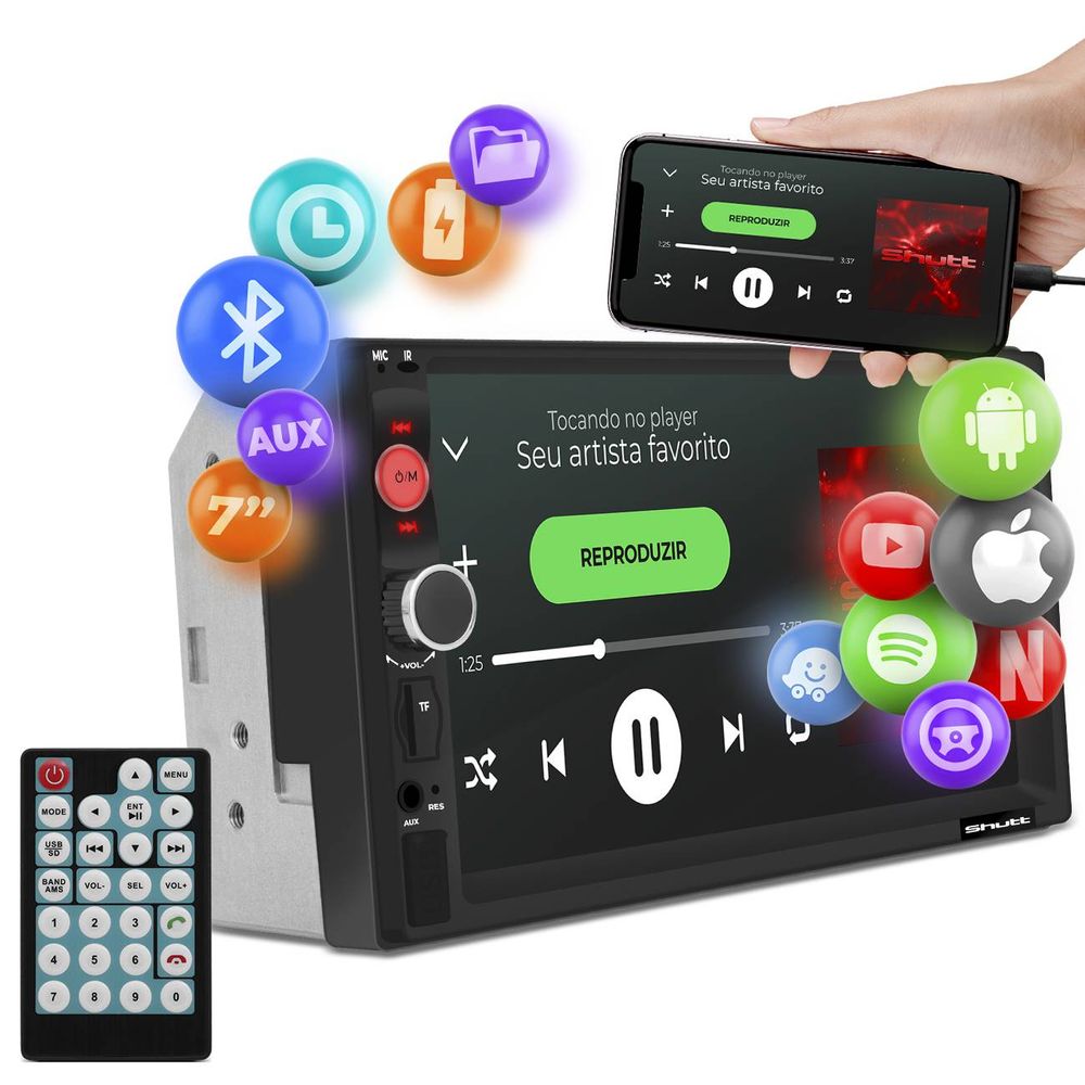 Central Multimídia 2 Din 7" Bluetooth Espelhamento Android Iphone Waze Spotify MP5 Shutt Miami Menor preço em Central Multimídia 2 Din 7" Bluetooth Espelhamento Android Iphone Waze Spotify MP5 Shutt Miami