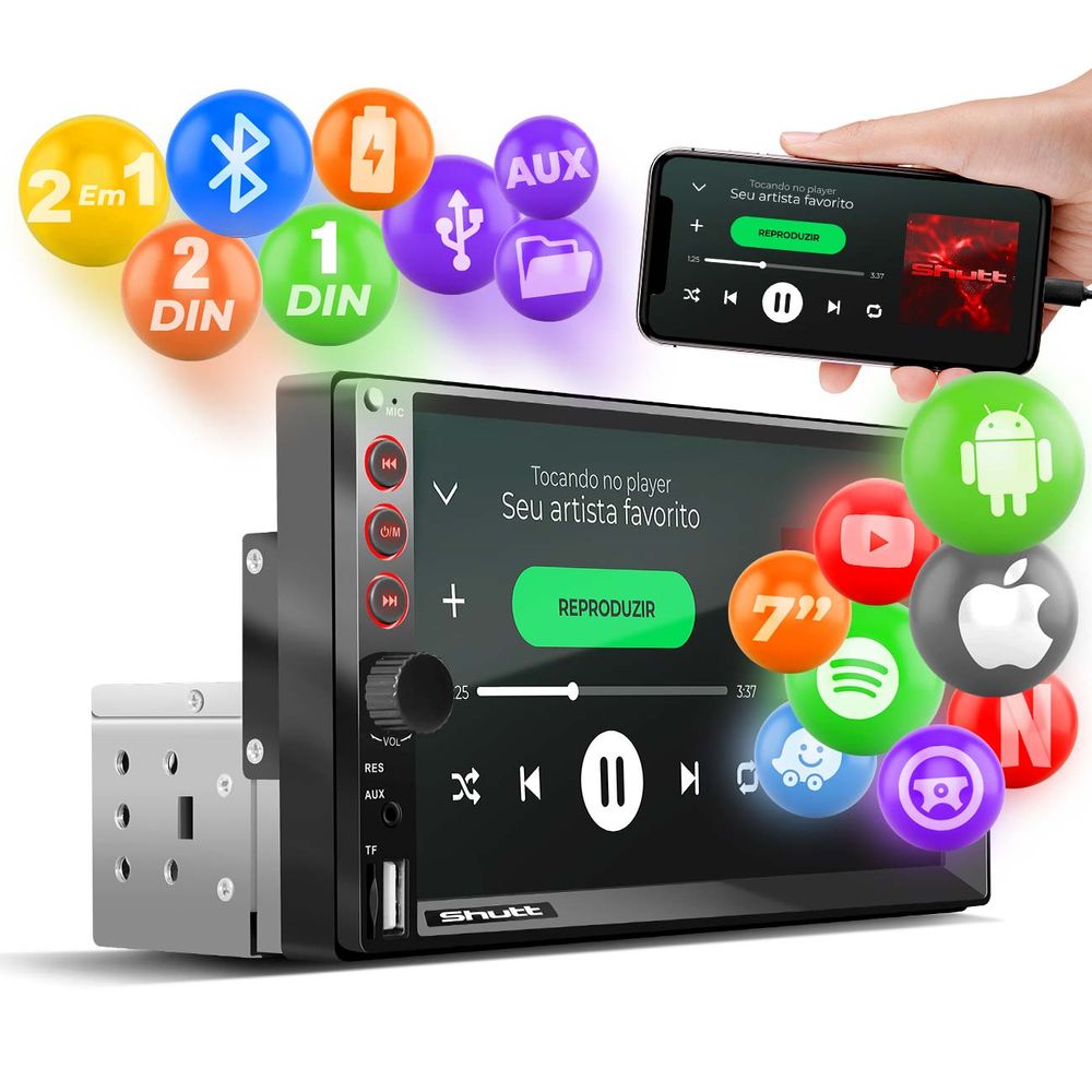 Central Multimídia 2 e 1 Din 7" Bluetooth Espelhamento Android Iphone MP5 Shutt Chicago Menor preço em Central Multimídia 2 e 1 Din 7" Bluetooth Espelhamento Android Iphone MP5 Shutt Chicago