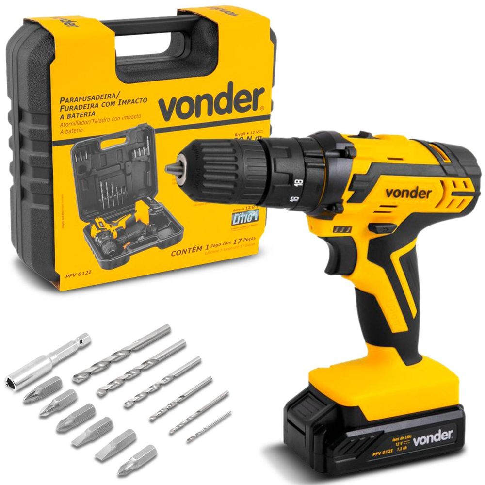 Furadeira Parafusadeira Impacto Vonder PFV012I Mandril 3/8 Bivolt Bateria Recarregável Menor preço em Furadeira Parafusadeira Impacto Vonder PFV012I Mandril 3/8 Bivolt Bateria Recarregável