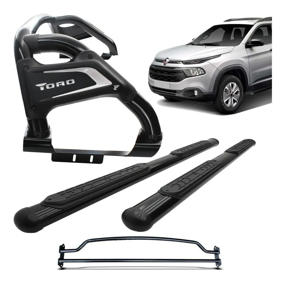 Kit Santo Antônio Grade de Vidro e Estribo Preto Premium Fiat Toro Menor preço em Kit Santo Antônio Grade de Vidro e Estribo Preto Premium Fiat Toro