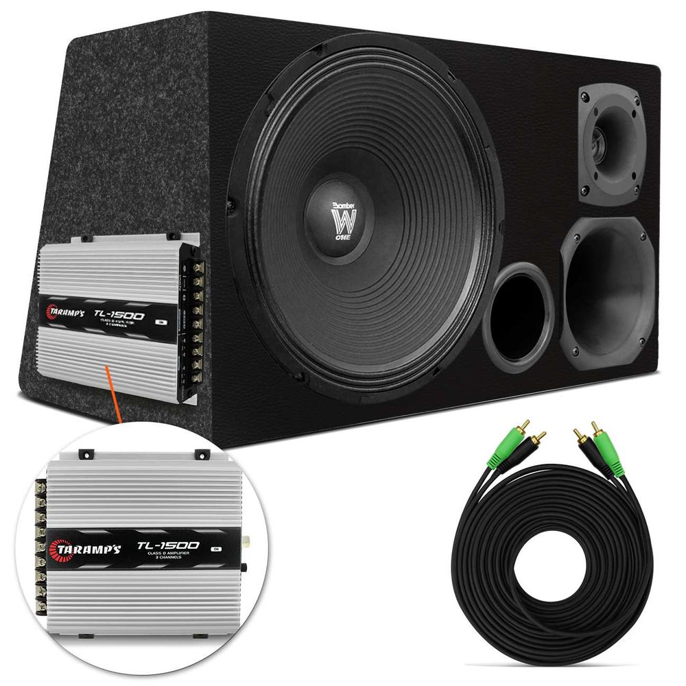 Caixa Trio Completa 365W Woofer Bomber W-One 12" + Driver + Super Tweeter + Corneta + Módulo Taramps Menor preço em Caixa Trio Completa 365W Woofer Bomber W-One 12" + Driver + Super Tweeter + Corneta + Módulo Taramps